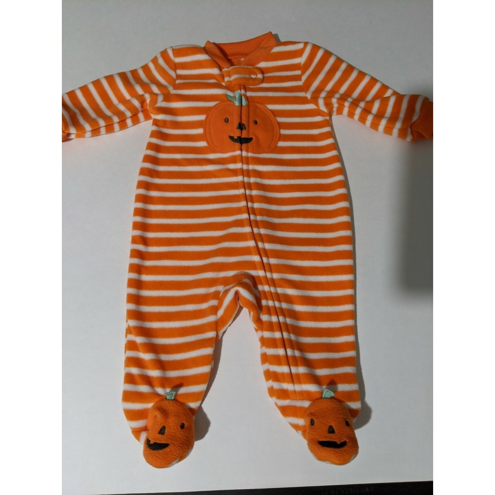 Carters Fall Pumpkin Baby Boy Girl One Piece Fleece Sleeper Size Newborn